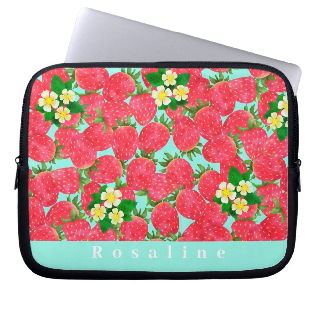 Strawberry Personalized Pink Electronics Bag (Front)