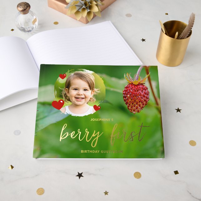 Strawberry Photo Baby's Berry First Birthday Guest Book (Front Open)