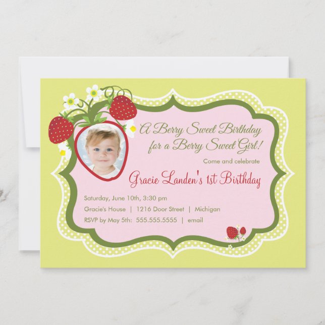 Strawberry |  Photo Birthday Invitation (Front)