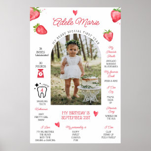 Strawberry Photo First Birthday Milestone Poster