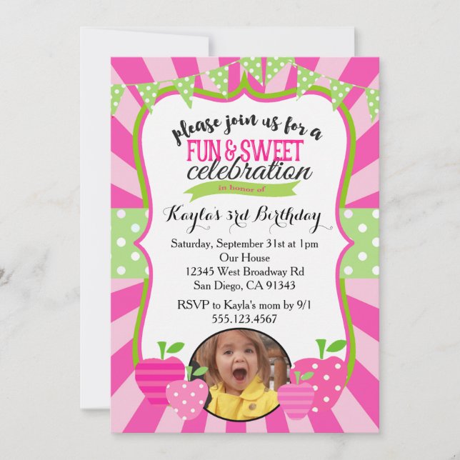 Strawberry Photo First Birthday Party Invitation (Front)