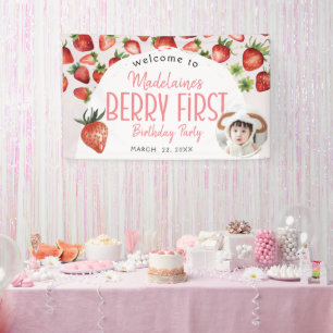 Strawberry Photo Welcome Berry First Birthday   Banner