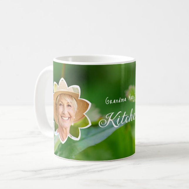 Strawberry Photo With Grandma's Portrait Custom Coffee Mug (Front Left)