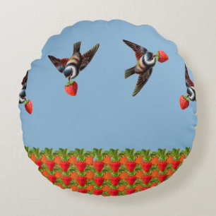 Strawberry Pickers Round Pillow