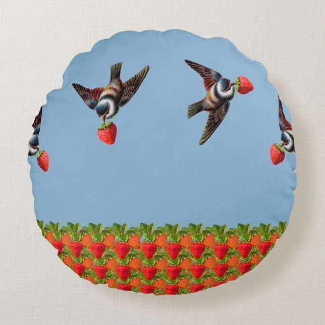 Strawberry Pickers Round Pillow (Front)