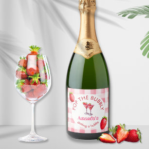 Strawberry Picnic Pop The Bubbly Bride-be-be Party Sparkling Wine Label