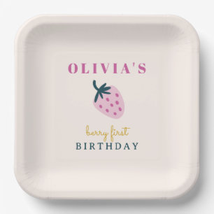 Strawberry pink baby birthday party  paper plate
