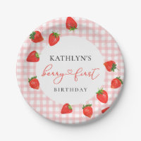 Strawberry Pink Berry First Plaid Gingham Birthday