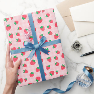 Strawberry Pink Berry Pattern First Baby Birthday Wrapping Paper