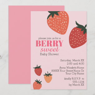 Strawberry Pink Berry Sweet Baby Shower Invitation