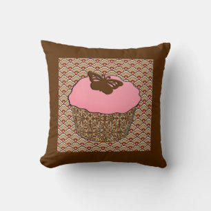 Strawberry Pink Frosted Cupcake Throw Pillow