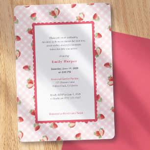 Strawberry Pink Gingham Baby Girl Shower Invitation