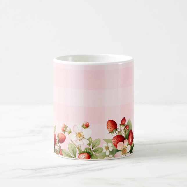 Strawberry pink gingham baby shower coffee mug (Center)