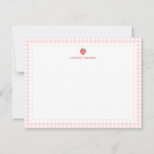 Strawberry Pink Gingham Border Personalized Card