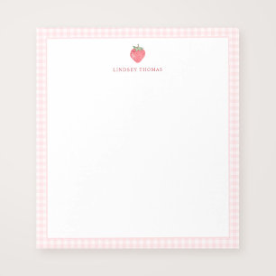 Strawberry Pink Gingham Border Personalized Notepad