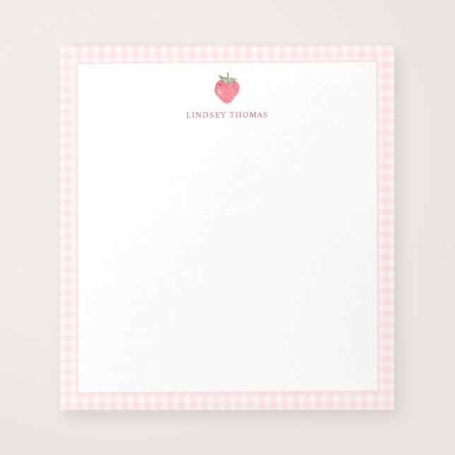 Strawberry Pink Gingham Border Personalized Notepad (Creator Uploaded)