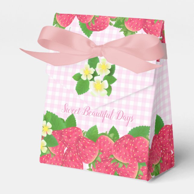 Strawberry Pink Gingham Favor Box (Front Side)