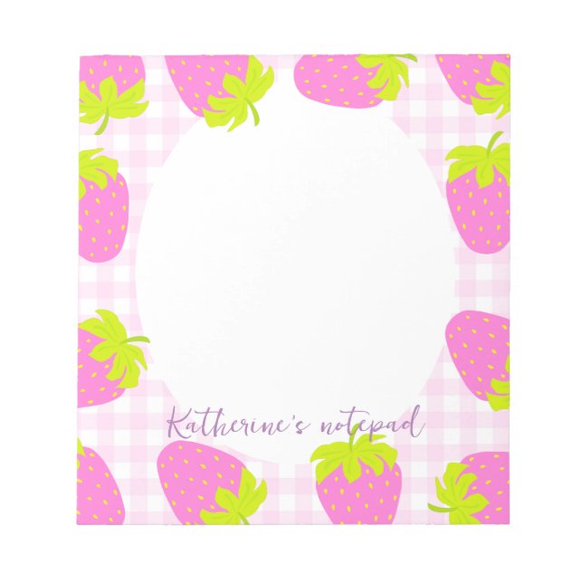 Strawberry Pink Gingham Notepad (Front)