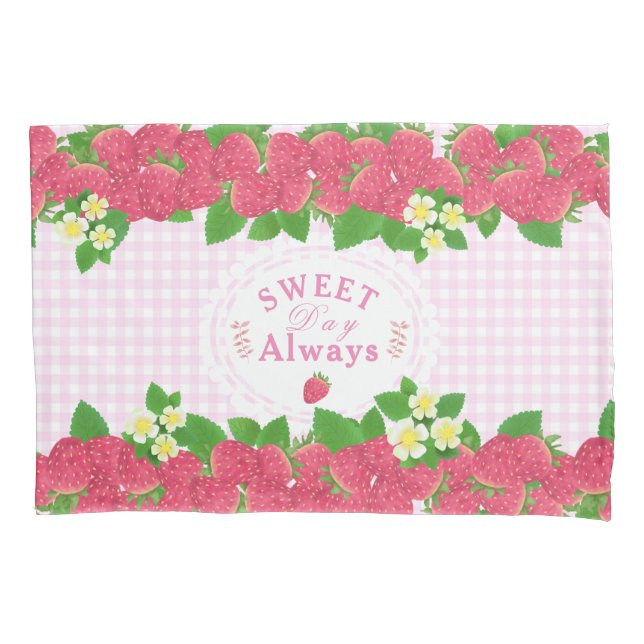 Strawberry Pink Gingham Pillowcase (Front)