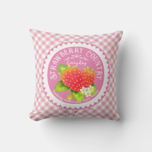 Strawberry Pink Gingham Throw Pillow