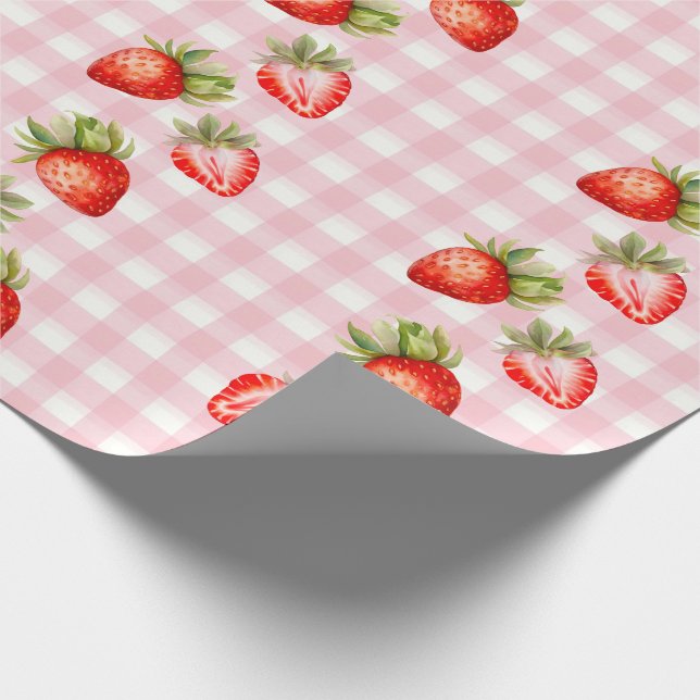 Strawberry Pink Gingham Wrapping Paper (Corner)