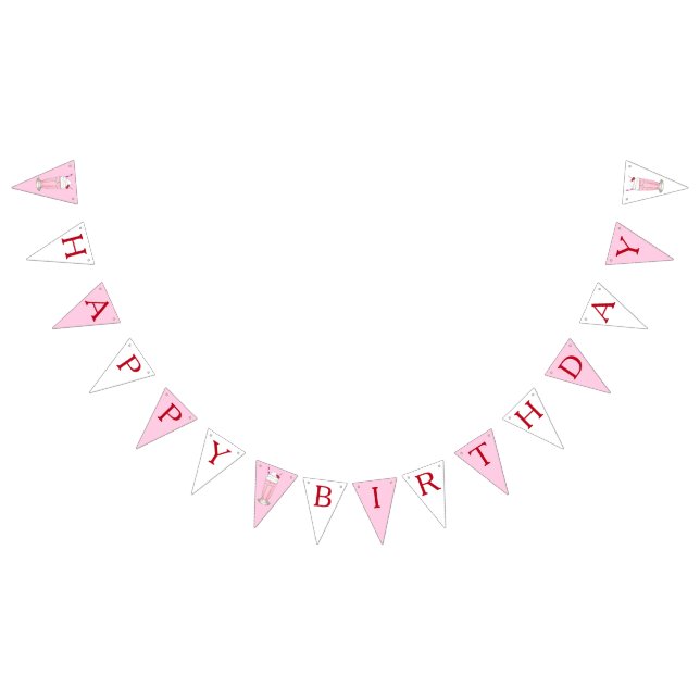 Strawberry Pink Ice Cream Milkshake Happy Birthday Bunting Flags (All)