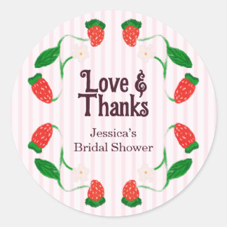 Strawberry Pink Love and Thanks Baby Shower Classic Round Sticker