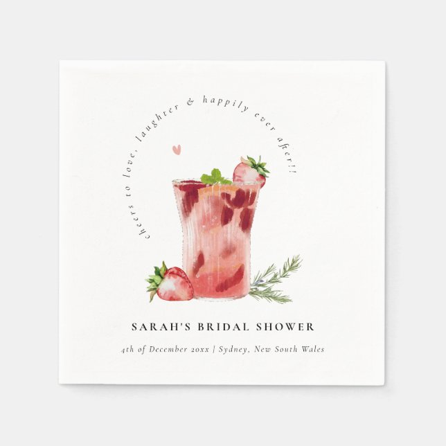 Strawberry Pink Margarita Cocktail Bridal Shower Napkin (Front)