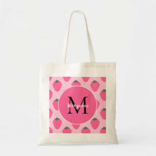 Strawberry pink monogrammed tote bag
