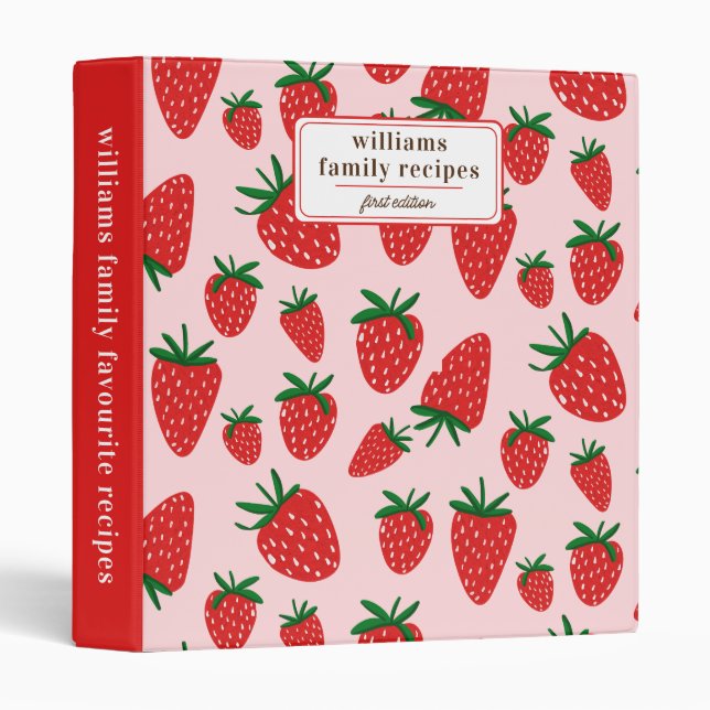 Strawberry Pink Personalized Family Recipes  Binder (Front/Spine)