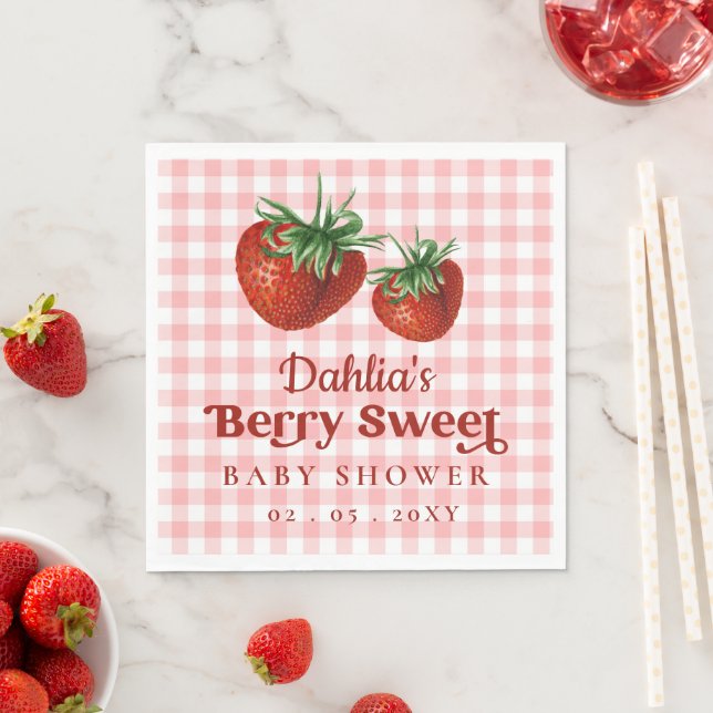 Strawberry Pink Red Berry Sweet Baby Shower Napkin (Insitu)