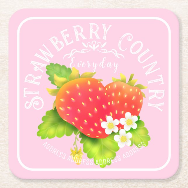 Strawberry Pink  Square Paper Coaster (Front)