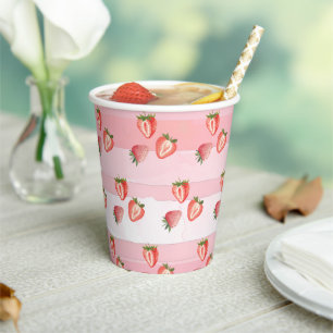 Strawberry Pink Stripes Paper Cups