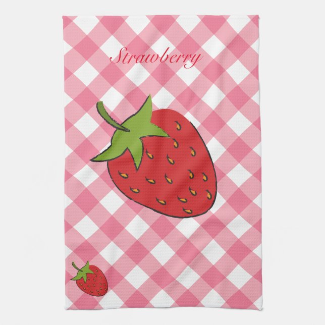Strawberry Plaid Kitchen Towel (Vertical)