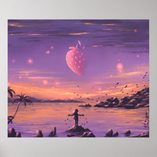 Strawberry planet in the evening sky poster