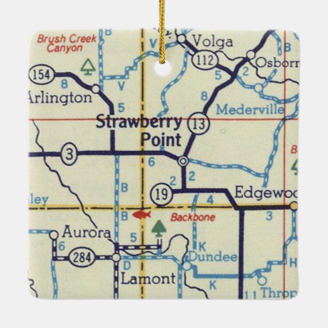 Strawberry Point Iowa Map Ceramic Ornament (Back)