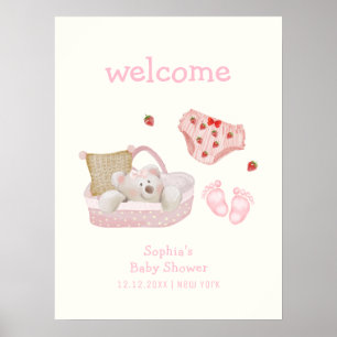 Strawberry Polar Bear Toys Baby Shower Welcome Poster