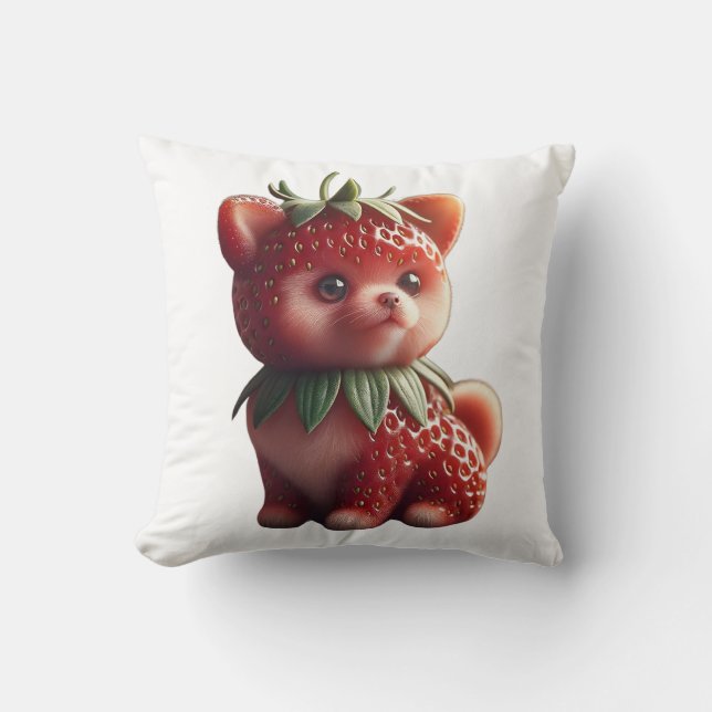 Strawberry Pomeranian Throw Pillow (Front)