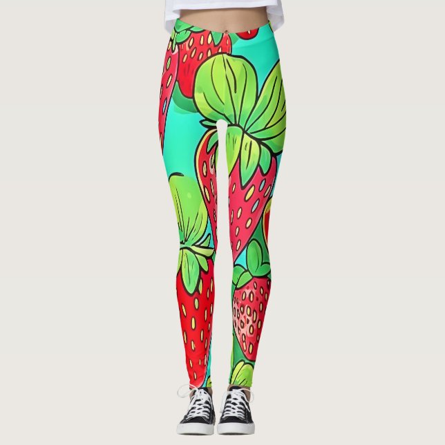 Strawberry Pop Art Pattern Leggings (Front)