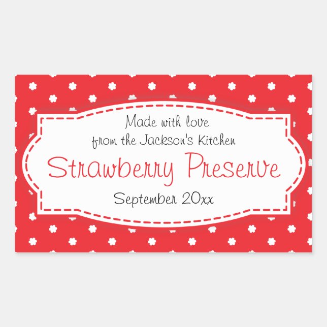 Strawberry preserve or jam food label sticker (Front)