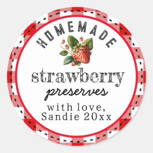 Strawberry Preserves Homemade Red Buffalo Plaid Classic Round Sticker
