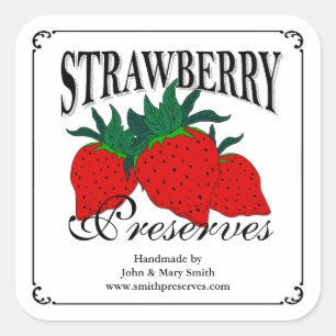 Strawberry preserves or jam labels. square sticker
