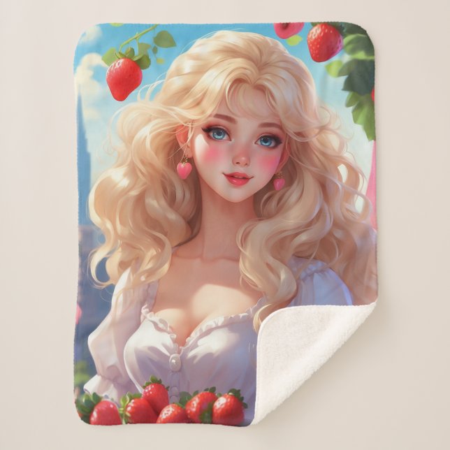 Strawberry princess  sherpa blanket (Front)