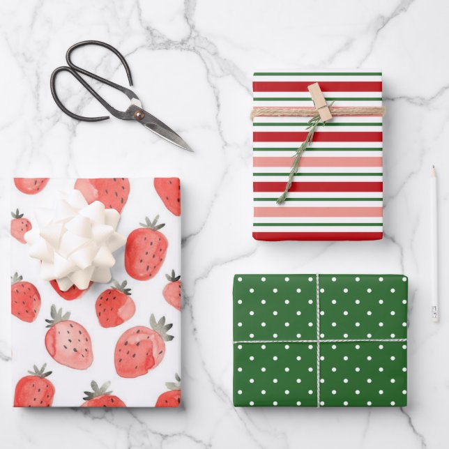 Strawberry Print/Pattern Wrapping Paper Sheets (Front)