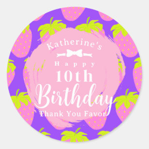 Strawberry Purple Birthday Classic Round Sticker