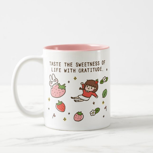Strawberry & Rabbit Positive Message Coffee Mug (Left)