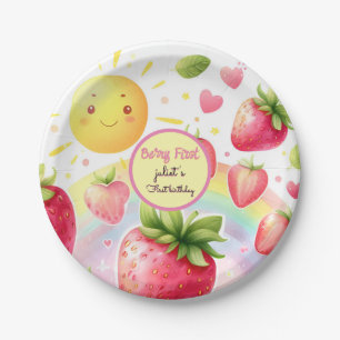 strawberry rainbow berry first 1st birthday paper plate