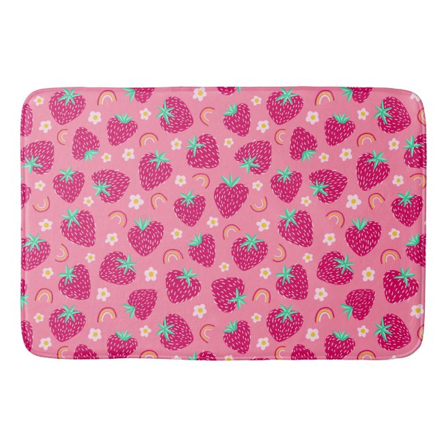 Strawberry Rainbow Daisy pattern Bath Mat (Front)