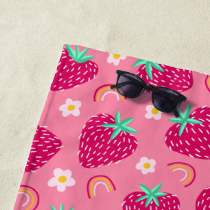 Strawberry Rainbow Daisy pattern Beach Towel