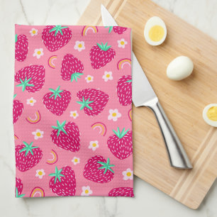 Strawberry Rainbow Daisy pattern Kitchen Towel